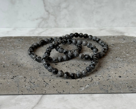 Sneeuwvlok Obsidiaan Armband (6mm)